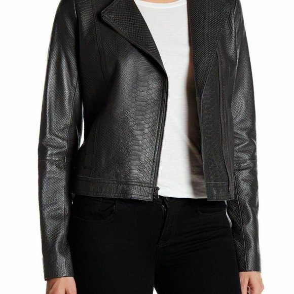 Vince Jackets & Coats Vince Leather Moto Jacket Snakeskin Embossed Graphite Dark Grey Sz Xs